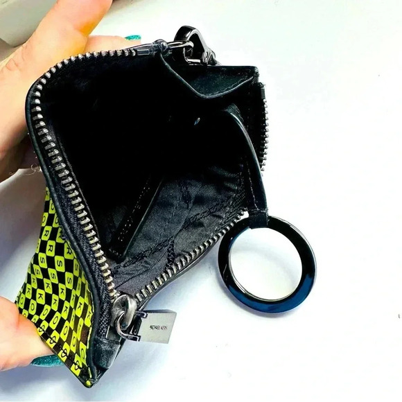 Unisex Micheal Kors Neon Checkerboard Logo Leather Coin Purse - Picture 5 of 8